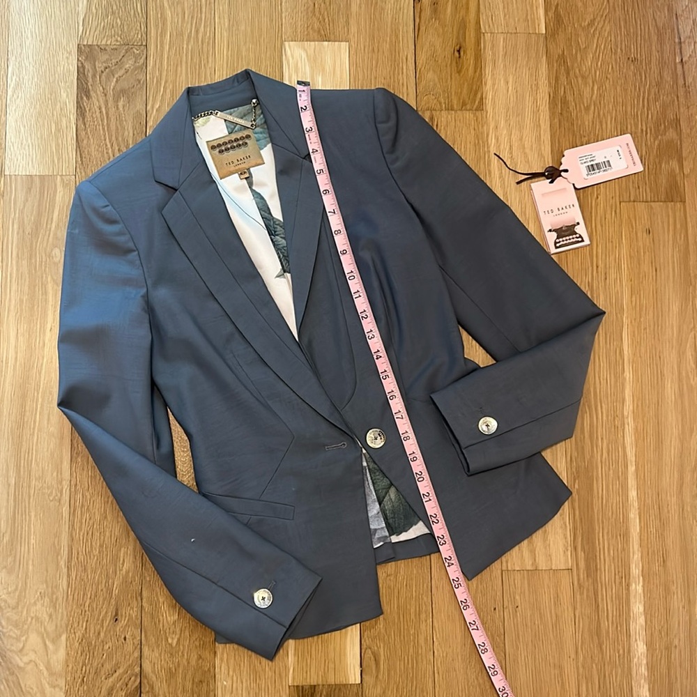 Ted baker women blazer shiny suit jacket floral lining working title line